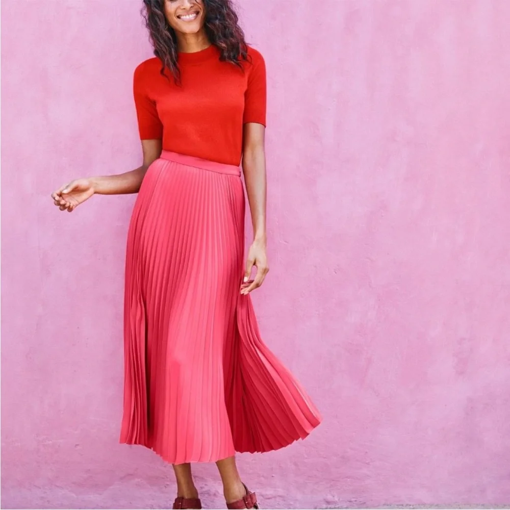 Boden Kristen Pink Midi Pleated Skirt Women’s 2 Valentines Feminine Romantic - Picture 5 of 9